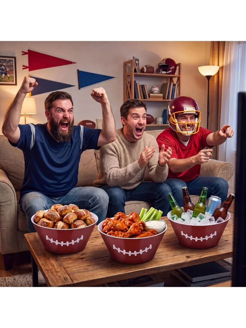 Set of 3 Large 10'' Melamine Football Serving Bowls - Perfect for Snacks